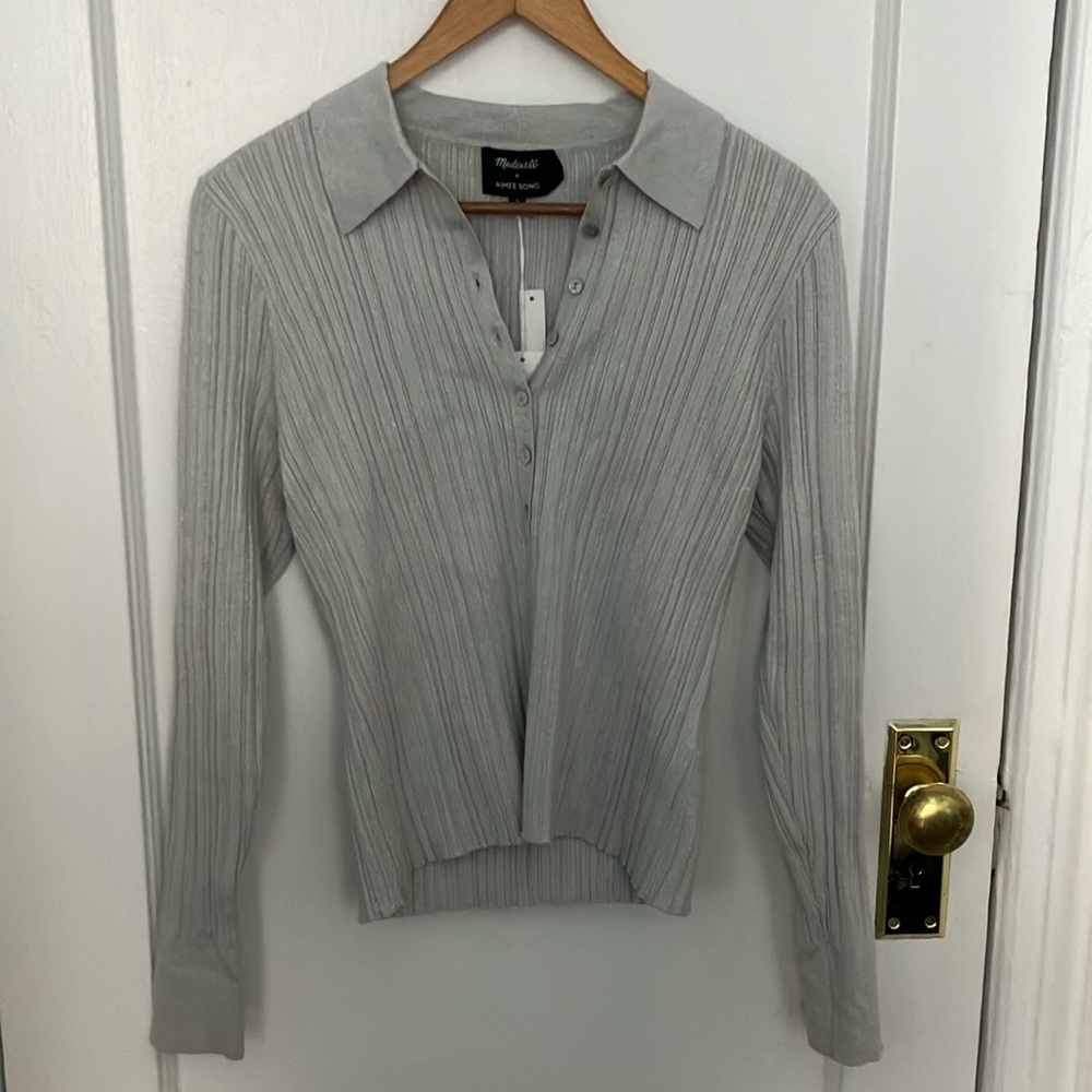 Madewell Women's Grey Ribbed Long Sleeve Top